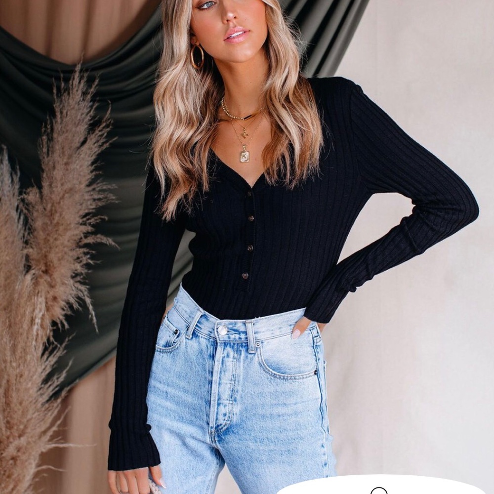 VICI Ribbed Henley Top (Size L)